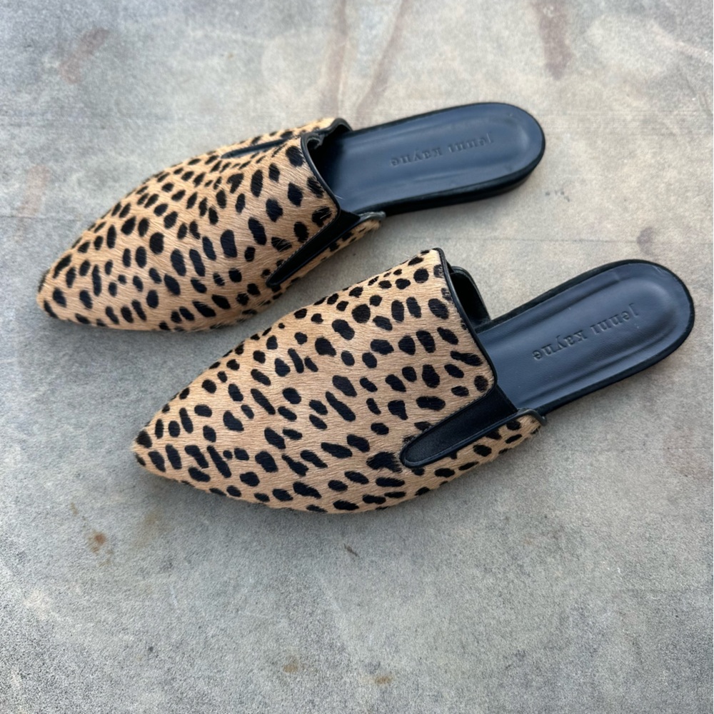 Jenni Kayne Leopard Print Mule Slides in Tan and Black